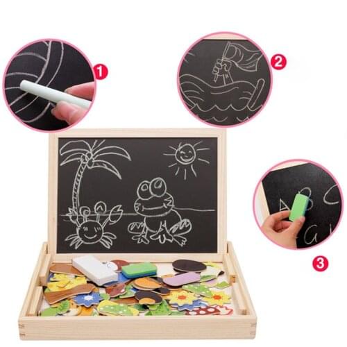 Baby Puzzle Childrens toys Multifunctional Wooden Magnetic Puzzle Drawing Board Toy Kid Animal Cartoon 3D Wooden Puzzle Gift