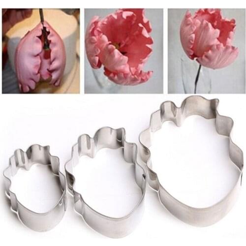 DIY 3 Parts / Kit Parrot Tulip Fondant Cake Decorations Flower Shape Cutter Stainless Steel Baking Tools Gift