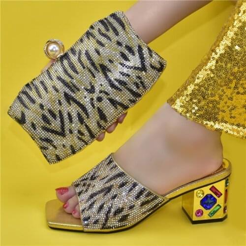 Doershow Italian Shoes with Matching Bags Italian Design gold African Nigeria Shoes and Bag Set for Parties for Women!SJK1-2