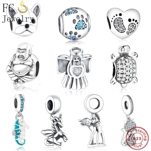 FC Jewelry Fit Original Brand Charm Bracelet 925 Silver Animal Mickey Minnie Sea Horse Blue Dog Paw Print Bead Women Berloque