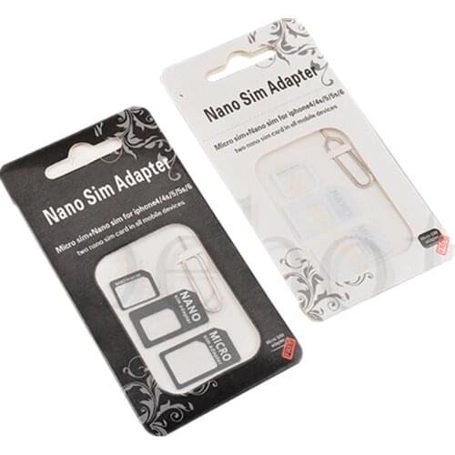 Hopetoth 5000set/lot NOOSY Nano SIM Card Adapter with eject pin for iPhone 5 6 7 4 in 1 from Nano to Micro Mini Sim Retail Box