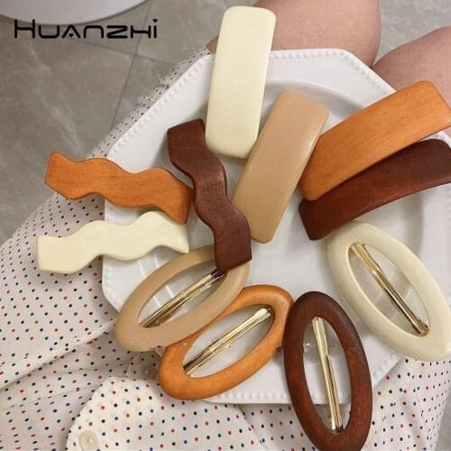 HUANZHI 2021 New Oval Geometric Hairpin Bangs Side Clip Girls' Hair Accessories Hairpins Barrettes Hair Accessories