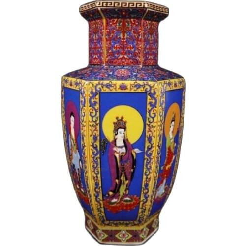 Chinese porcelain enamel color figure pattern hexagonal bottle