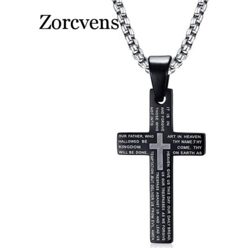 Modyle Classic Cross Pendants & Necklaces for Men Engraved Bible Prayer Stainless Steel Jewelry
