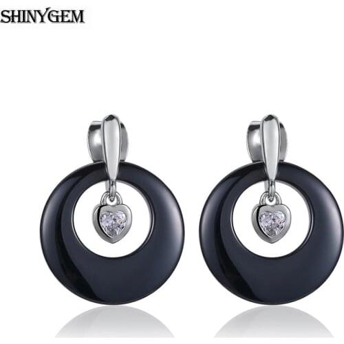 Korean Fashion Jewellery Heart Cubic Zirconia Piercing Gold Plated Drop Hoop Hollow Ceramic Stud Earrings For Women Girl Gift