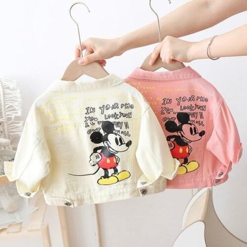 Girls Autumn New Denim Jacket Spring and Autumn Western Style Boy Cartoon Mickey Top Fashion Cardigan Clothes Baby Jacket