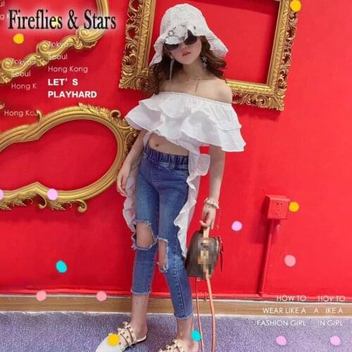 Summer Girls Blouse Baby Long Shirt Kids Tops Children Streetwear Clothes Irregular Ruffle Layered Ruched Tail 4 To 13 Yrs