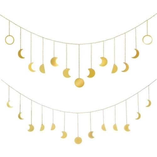 Metal Round Piece Sun Moon Shape Hanging Decoration Photo Wall Hang Ornament Q39B
