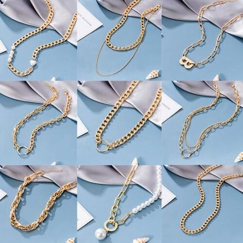 Fashion MultiLayer Pearl Pendant Necklaces For Women Gold Metal Heart-shaped Hollow Thick Chain Necklace New Design Jewelry Gift