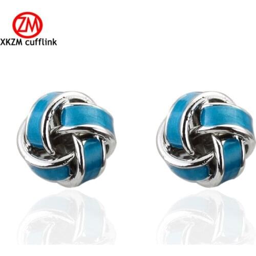 Men Gift Knot Cufflinks Novelty Smooth blue twist Design Silver Color Copper Cuff Links Wholesale&retail
