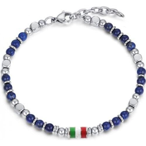 Runda Stainless Steel Men Bracelet with Enamel Flag for Women Bead Jewelry