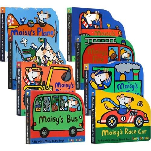8 Books English Picture Baby Book sets Maisy Board Mouse Bobo Transportation Cardboard Manga Books English for Kids