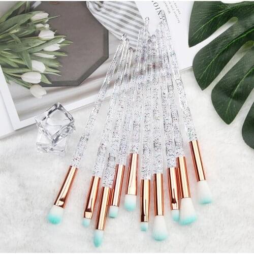 10Pcs Crystal Makeup Brushes Set Powder Foundation Fan Brush Eye Shadow Eyebrow Professional Blush Makeup Brush Tools
