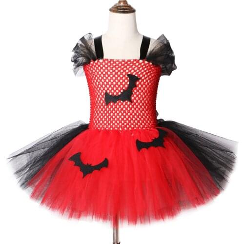 2019 Vampire Bat Tutu Dress Red And Black Kids Halloween Costumes For Girls Carnival Party Dress Knee-length Tulle Tutu Dresses