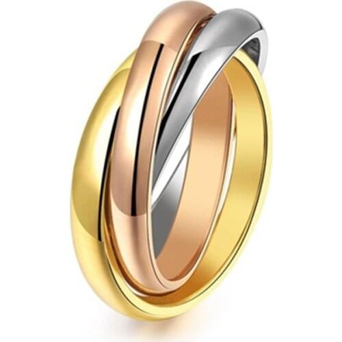 Stainless Steel Couple Ring Fashion Three Color Circle Rings for Women Men Gift Simple Love Wedding Jewelry Wholesale
