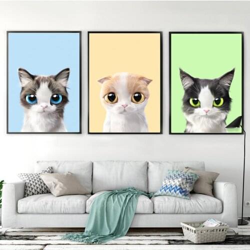 Printed Pictures Home Wall Art Modular Nordic Cute Animal Kitten Cat Poster Paintings On Canvas Modern Kids Bedroom Decorative