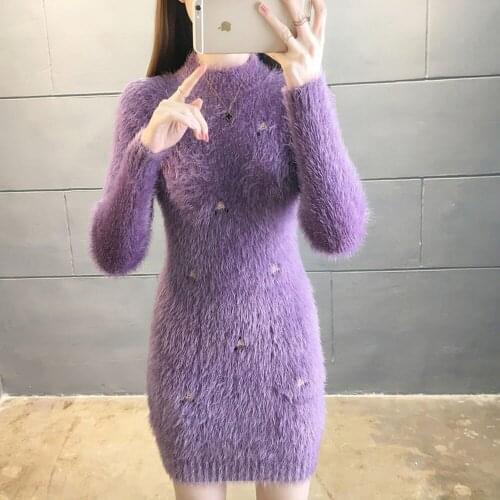 Elasticity Winter Autumn Dresses Womens Half high collar neck Knitted Pencil Dress Elegant Korean Sexy Bodycon Office Vestidos