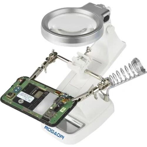 MOGAOPI Soldering Iron Stand With Hand Welding Magnifying Glass Illuminated LED Light Alligator Clip Holder Clamp Repair Tools