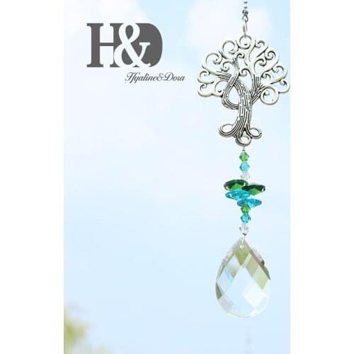 H&D Crystal Suncatcher Tree of Life Window Ornament with 50mm Crystal Prism Rainbow Gifts for Christmas,Birthday