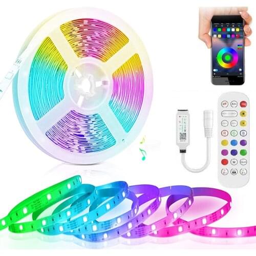 RGB 5M 10M 16.5ft 33ft LED Strip Light 5050 SMD 12V Music Sync Bluetooth APP Smart Remote Control For Home Decor Full Kit