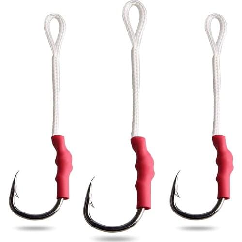 50Pcs Stainless Steel Fishing Hook With Line Slow Jig hooks Fly Tying Metal Jigging bait Assist hooks for Cod flatfish Fishing