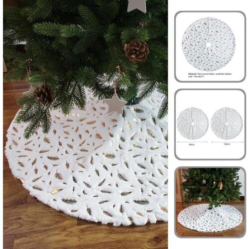 Non Woven Fabric Chic Round Fluffy Xmas Tree Base Cover Comfy Christmas Tree Pad Feather Print Home Decor