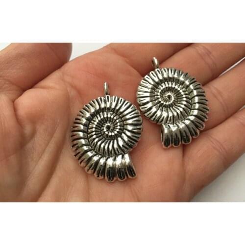 2pcs Antique Large Silver Color Spiral Shell Charms Tone Pendant Accessories For Diy Handmade Necklaces Jewelry Making Supplies