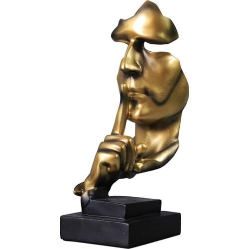 Silence Is Gold Thinker Statue Resin Abstract Sculpture Figurine Art Ornament Crafts for Home Office Desktop Decor