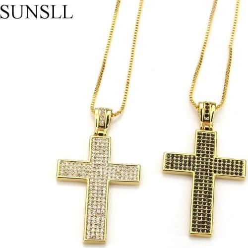 SUNSLL Gold Color Copper Necklace White/Black Cubic Zirconia cross Necklace for Women Fashion Jewelry Pendant CZ Colar Feminina