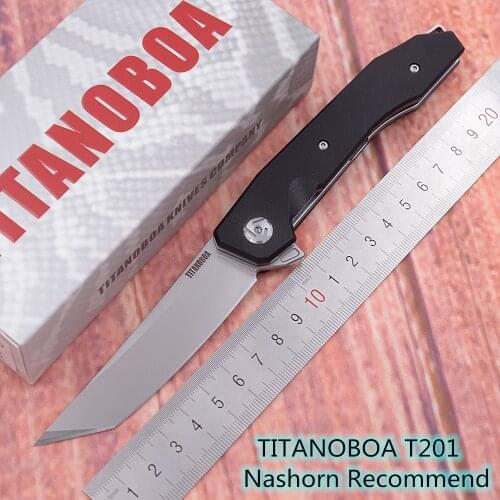 TITANOBOA T201 Ceramic Ball Bearing Real D2 blade G10 handle Camping Kitchen Hunting Outdoor pocket fruit EDC tool folding Knife