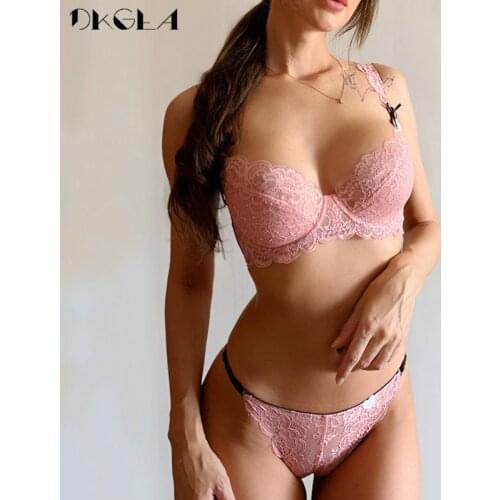 2020 Ultrathin Underwear Sexy Bra Set Plus Size 38 40 White Lace Bra Embroidery Women Transparent Lingerie Set Brand Brassiere