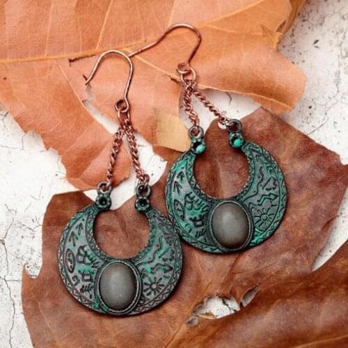 Vintage Alloy Moon Pendant Dangle Earrings For Women Ethnic Metal Geo Drop Earrings Fashion Jewelry Pendientes Chunky Earrings