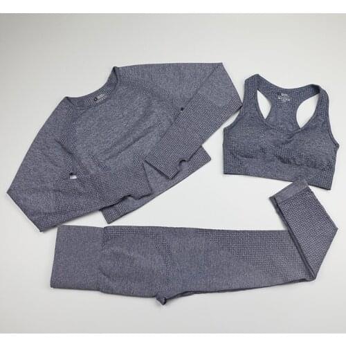 Womens sports fitness suit 3 piece set seamless breathable yoga jogging sports fitness sportswear