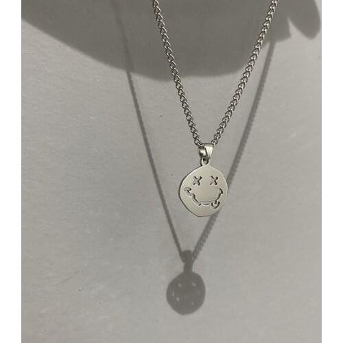 Smile Face Necklace Women Chain Figure Pendant Necklaces Girl Jewelry Silver Color Trendy Kpop Zinc Alloy Collares