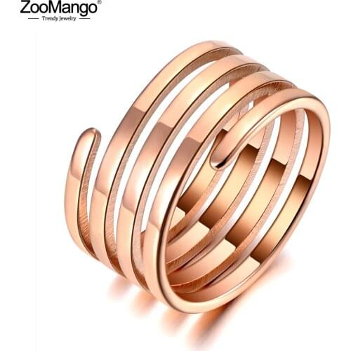 ZooMango Punk Style Stainless Steel 4 Laps Circle Party Ring Bohemia Geometric Cocktail Rings Jewelry For Women Girls ZR20012