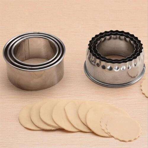 3Pcs Round/Flower Shaped Dough Cutting Tool Kitchen Gadgets Stainless Steel Dumplings Cutter Portable Dumplings Wrappers Moulds