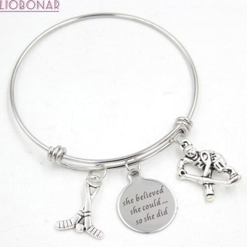1PC Stainless Steel Wire Bangle Jewelry Adjustable Expandble Bangle Sport Ice Hockey Bracelet Bangle Gift Bijoux Pulsera