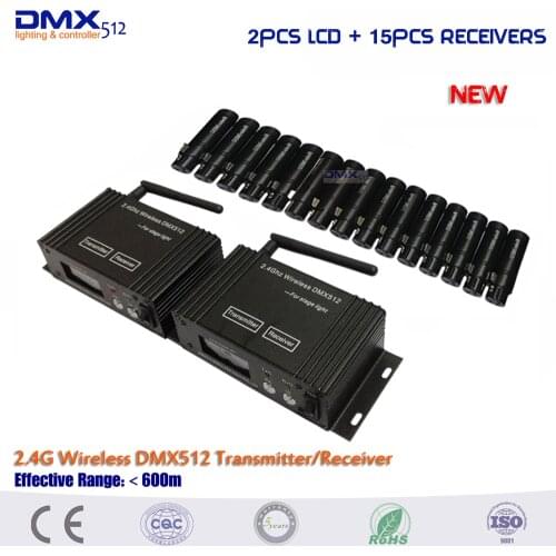 17Pcs 2.4Ghz High Quality LCD Display Transmitter and 15PCS Wireless Receiver For Stage DJ Light Dmx Controller