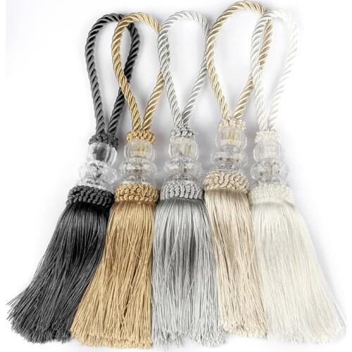 2Pcs Crystal Beads Tassel Fringe Hanging Rope Braided Craft Tassels Pendant DIY Key Tassel Trim Curtain Cabinet Home Decoration