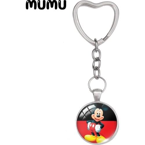 2021 New Mickey Mouse Keychain Cartoon Mouses Heart Keyring Glass Dome Cabochon Jewelry Gifts Children