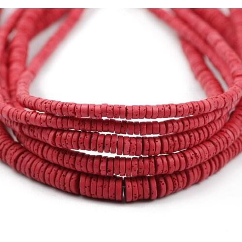 4/6/8MM Flat Round Coins Spacer Natural Stone Red Volcanics Lava Loose Beads For Jewelry Making DIY Charm Bracelets Accessories