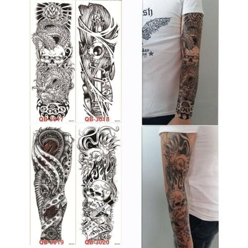 4 Pieces Temporary Big Full Arm Tattoo Sticker Skull Rose Flower Design for Women Men DIY Body Art Paint Tool Tattoo Decal