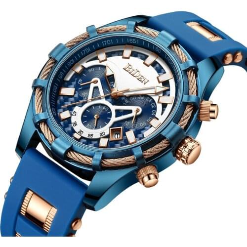 BIDEN Fashion Men Sport Watch Stylish Unique Casual Sea Army Military Silicone Strap Male Quartz Wristwatch Calendar Chronograph