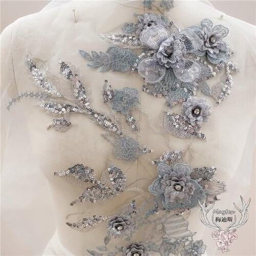 Color Sequin Silver Thread Embroidery Lace Applique Accessory Clothing Diy Wedding Dress Decoration Material Patch