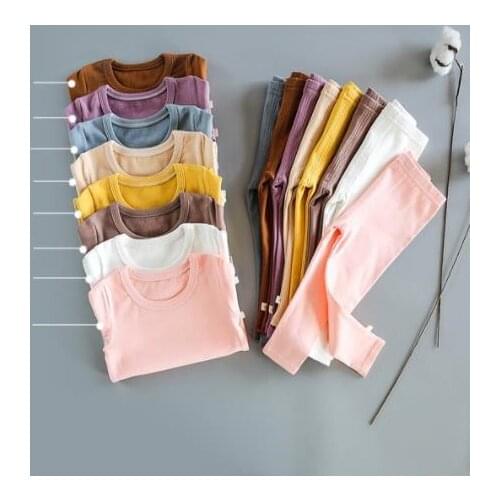 Kids clothes Underwear Cotton Unisex Full Solid O-Neck Casual Underwear 2 pic a set boys and girls