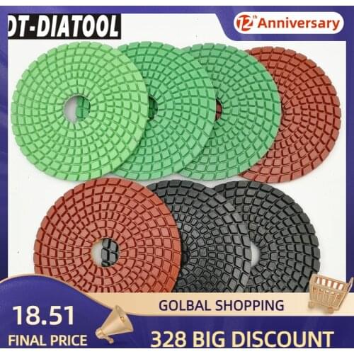DT-DIATOOL 7pcs Dia 100mm/4" Mixed Grit Diamond Flexible Wet Polish Polishing Pads For Granite Marble Stone Sanding Disc