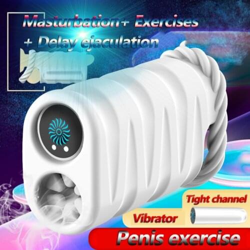 Two Channel Male Masturbator Vibrator Cups Ejaculation Delay Adult Sex Toys for Man Penis Exercise Artificial Vagina Real Pussy