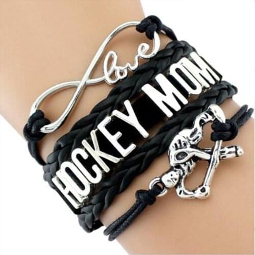 Infinity Love Hockey Mom Ice Hockey Braid Leather Cuff Bangles Bracelets For Hockey Players Anniversary Gift