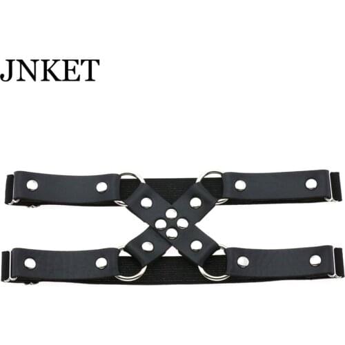 JNKET New Punk Rivets Garter Belt Metal Leg Ring Garter PU Leather Leg Belt Double Row Suspender Elastic Leg Ring