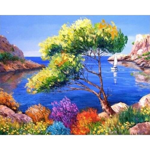 40x50cm Paint By Numbers For Adults Seaside Tree Acrylic Photo Frames Landscape Home Decor Wall Art canvas Gatyztory Diy Kit